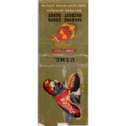 Jigger Football Dog USMC Recruit Depot San Diego Vintage Matchbook Cover SF4-Y8