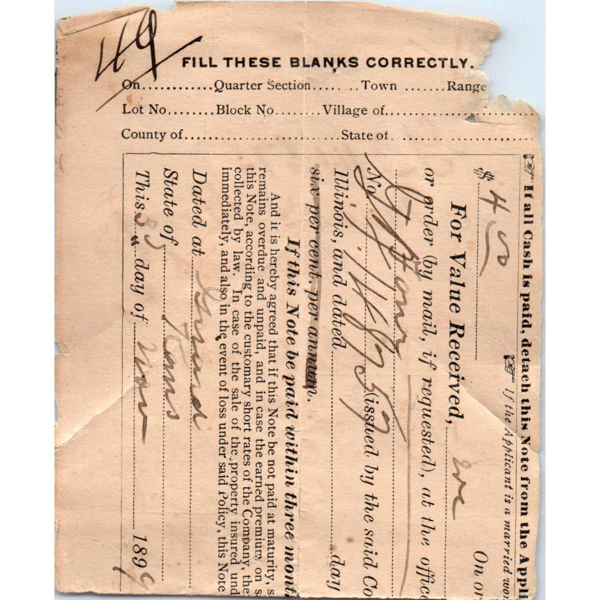 1899 Francis Strong G.M. Slough Girard Kansas Payment Stub AD8-Q1