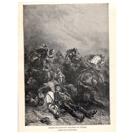 Death of Gustavus Adolphus at Lützen 1911 Engraving Print AF5-11