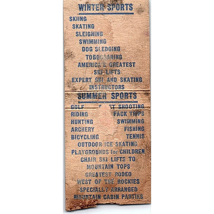 Sun Valley Idaho Year Round Sports Vintage Matchbook Cover SC7-Y2