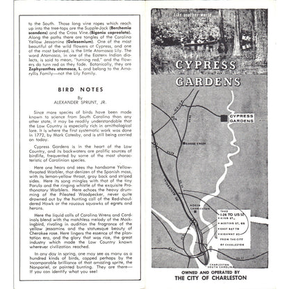Vintage Cypress Gardens South Carolina Fold Out Map & Travel Brochure H5-5