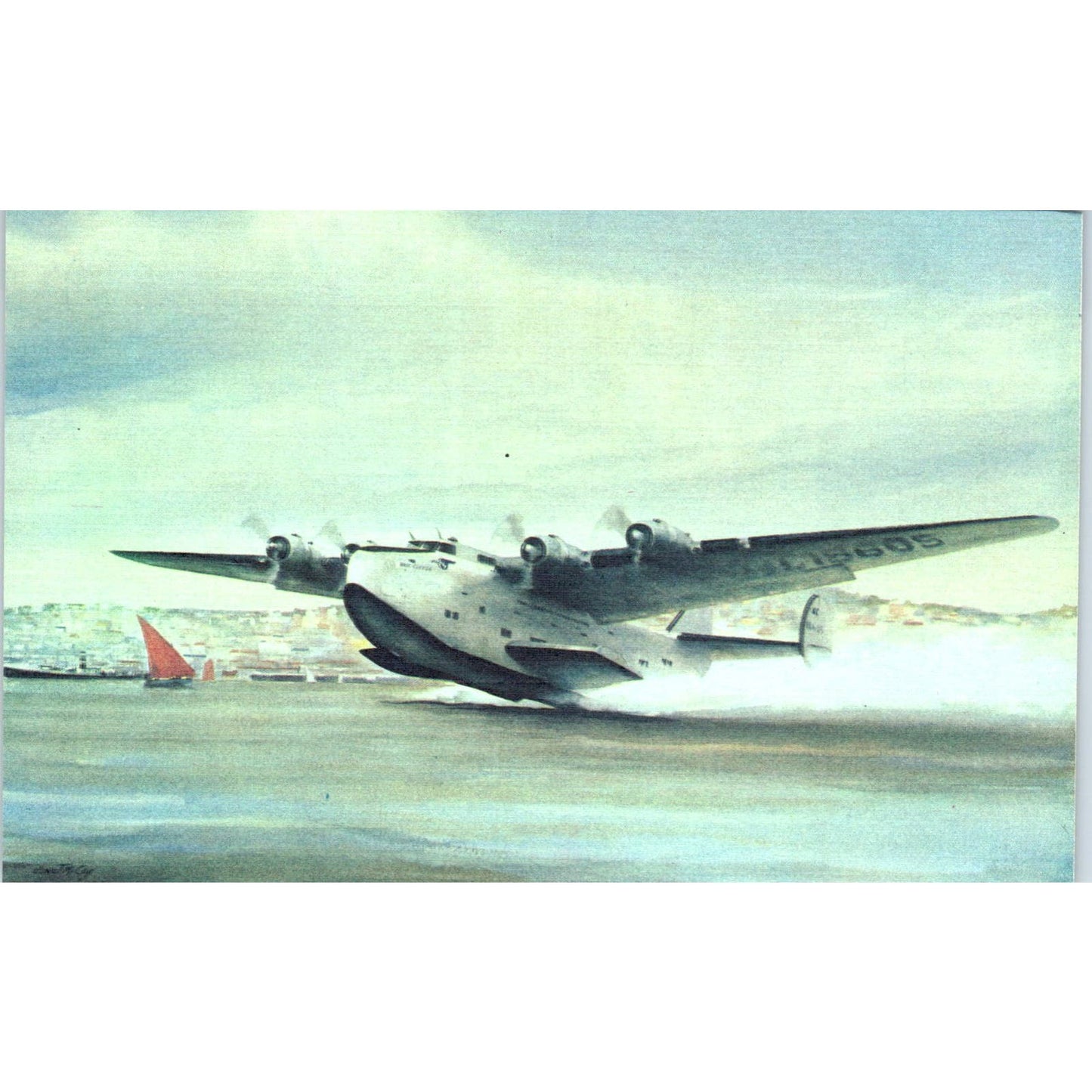 Boeing B-314 Pan Am Airlines Illustration Vintage Postcard TG8-PC