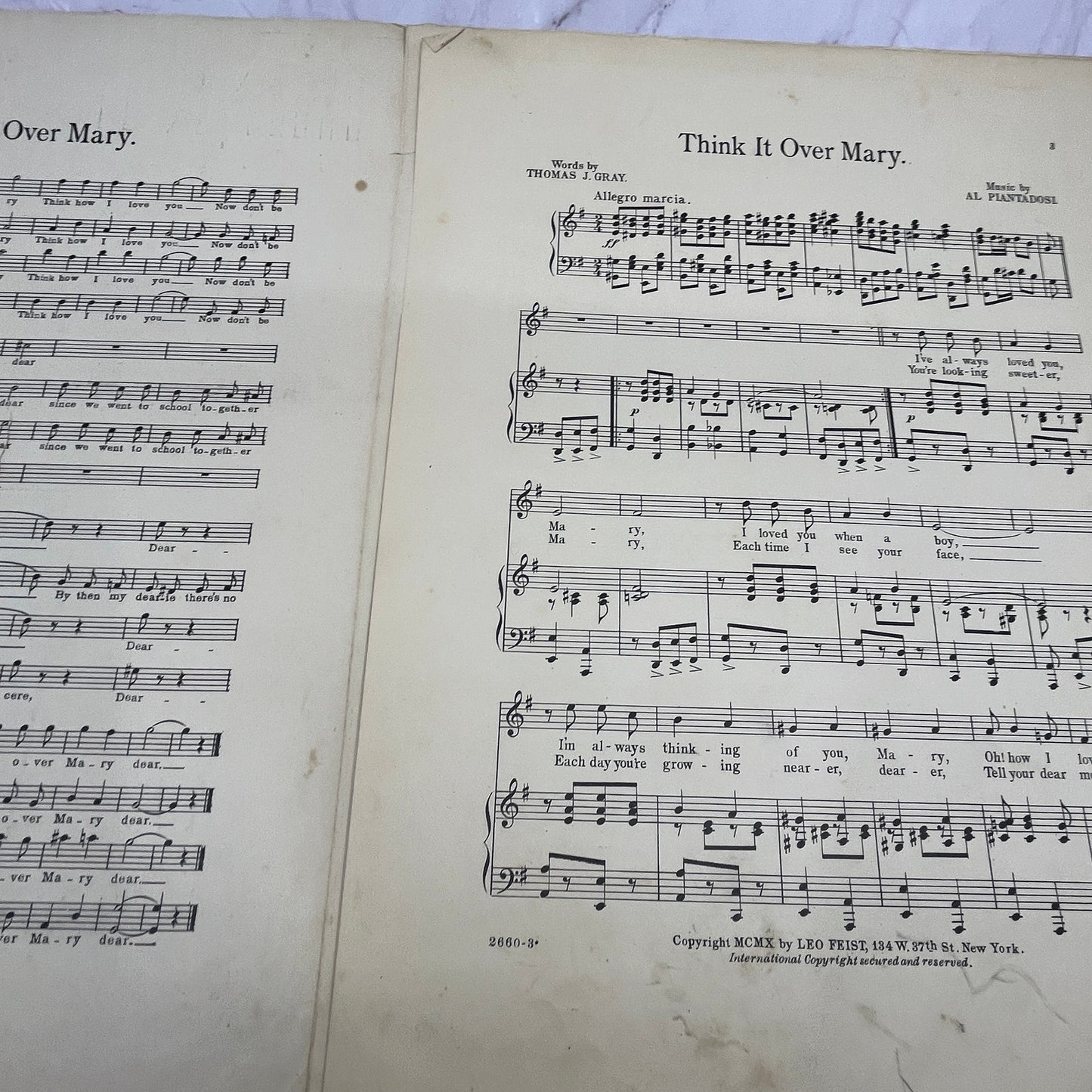 Think it Over Mary Nat Carr Al Piantadosi 1910 Sheet Music V15