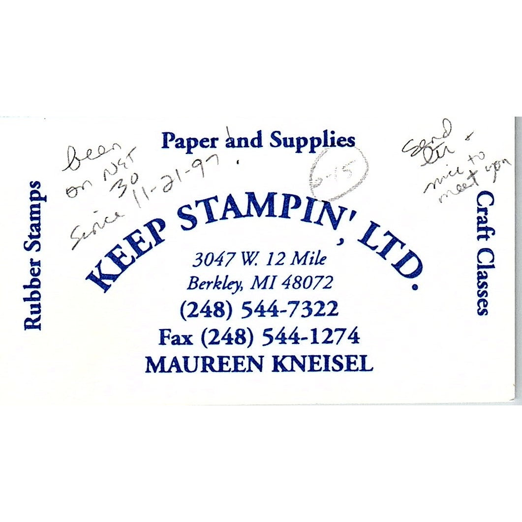 Keep Stampin' Ltd Maureen Kneisel Berkley MI Vintage Business Card SC9-B9