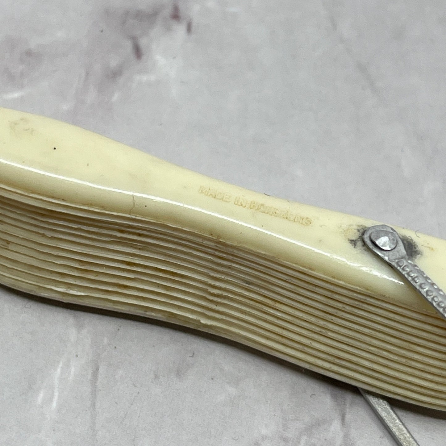 Vintage Folding Hand Fan Ornate Celluloid Hong Kong SC1