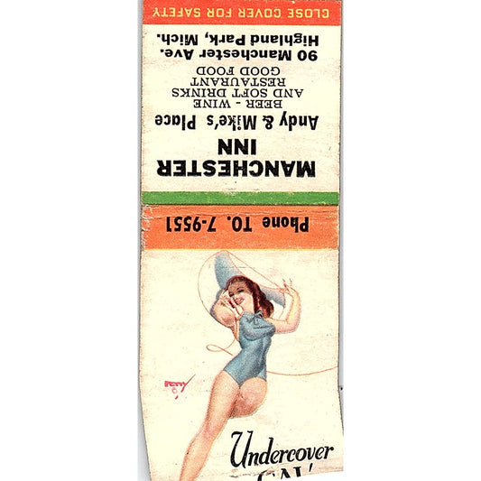 Manchester Inn Andy & Mike's Place Highland Park MI Pinup Matchbook Cover SC7-Y5