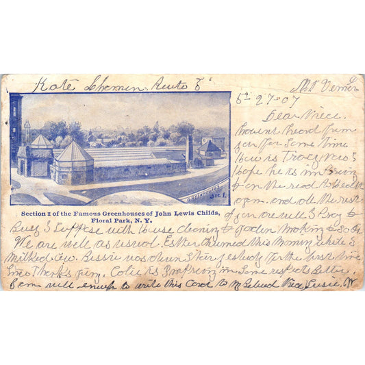 1907 Greenhouses of John Lewis Childs Floral Park NY Postcard PD3