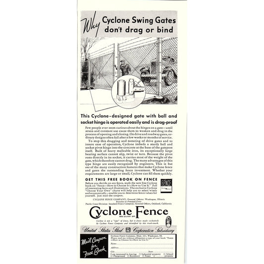 Cyclone Fence Company US Steel Corp Waukegan Illinois 1935 Ad V1-5