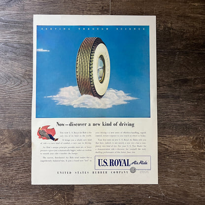 US Royal Air Ride Tires US Rubber Company Vintage Magazine Ad 10x14 V7
