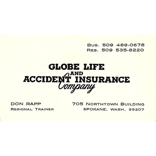 Don Rapp Globe Life & Accident Ins Spokane WA Vintage Business Card SD9-B9