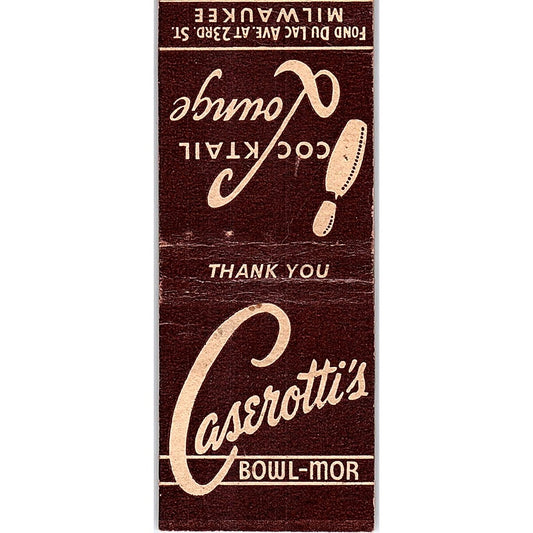 Caserotti's Bowl-Mor Lounge Bowling Milwaukee Vintage Matchbook Cover SF3-Y5