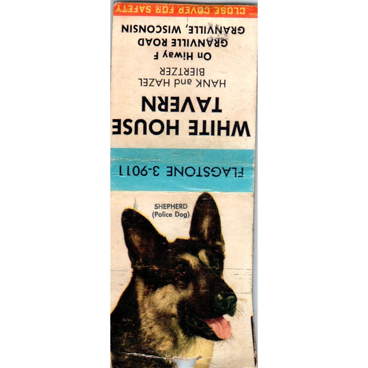 White House Tavern Hank & Hazel Biertzer Granville WI Vintage Matchbook SD2-Y4