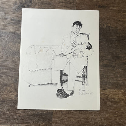 2 O'Clock Feeding Dad Feeding Baby Norman Rockwell Lithograph Art Print 11x14 V8