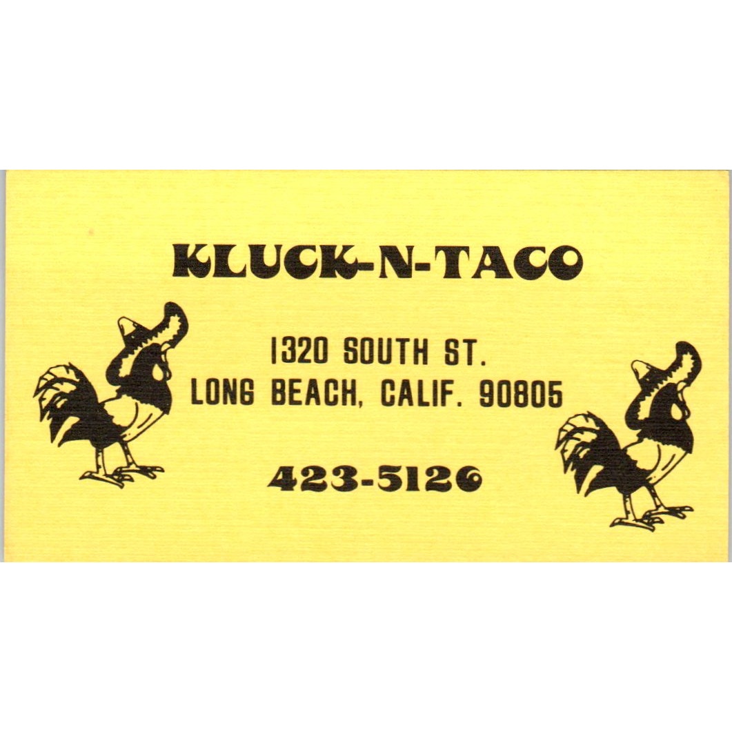 Kluck-N-Taco Long Beach California Vintage Business Card SD8-B7