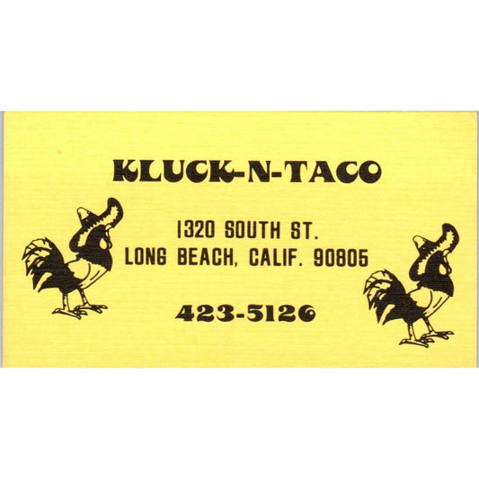 Kluck-N-Taco Long Beach California Vintage Business Card SD8-B7