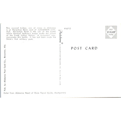 Horseshoe Bend Alexander City Alabama Covered Bridge Postcard PC2