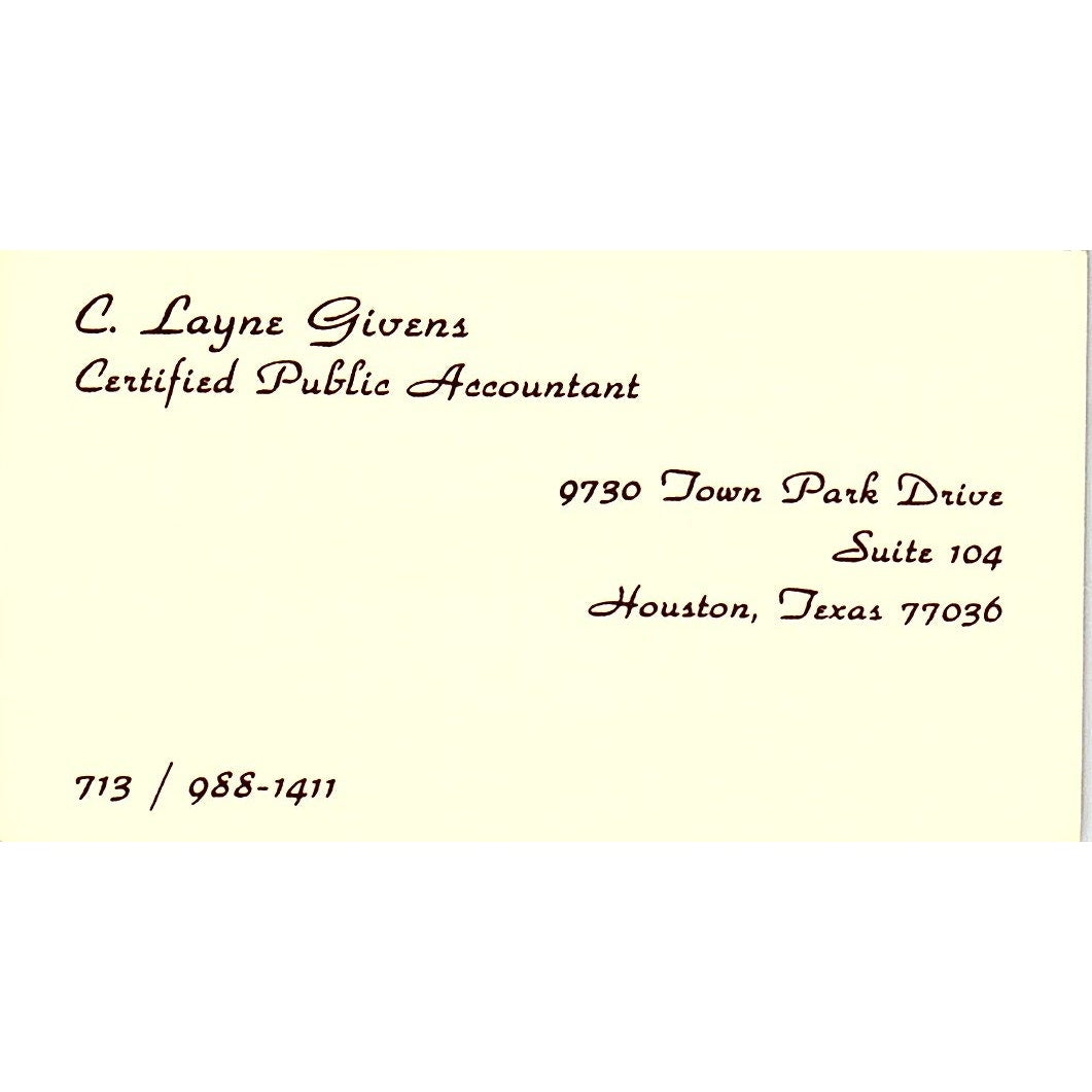 C Layne Givens CPA Houston TX Vintage Business Card SD9-B1