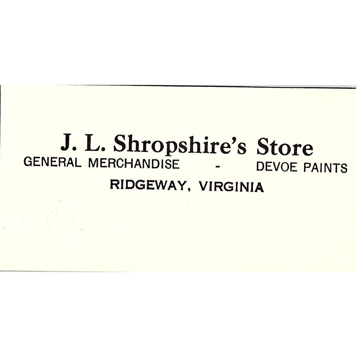 J.L. Shropshire's Store Devoe Paints Ridgeway VA 1960s Ad AG2-M3