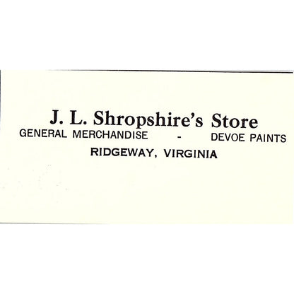 J.L. Shropshire's Store Devoe Paints Ridgeway VA 1960s Ad AG2-M3