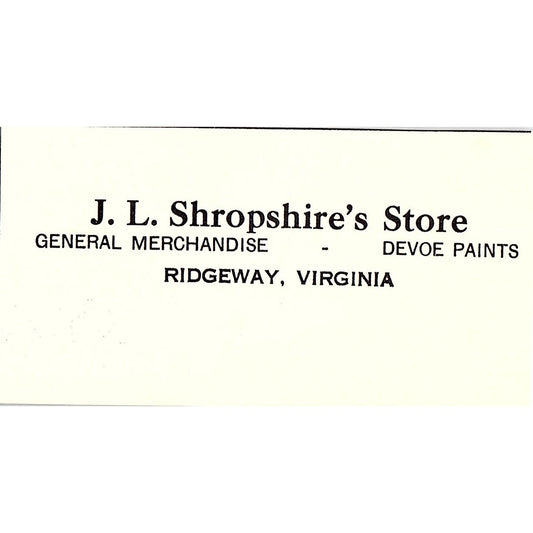 J.L. Shropshire's Store Devoe Paints Ridgeway VA 1960s Ad AG2-M3