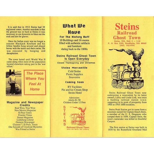 Steins Railroad Ghost Town Steins NM Vintage Fold Out Travel Brochure TH2-TB1