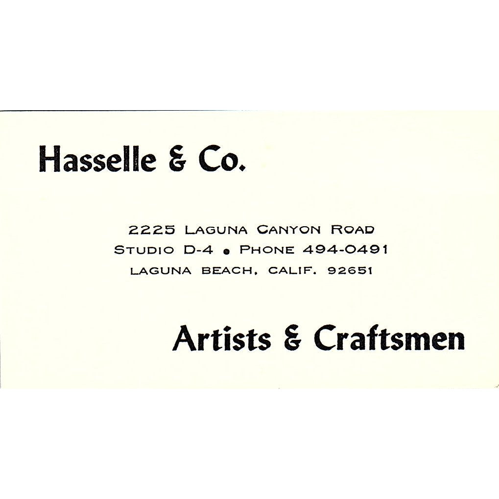 Hasselle & Co Artists and Craftsmen Laguna Beach Vintage Business Card SE3-B11