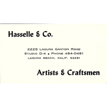 Hasselle & Co Artists and Craftsmen Laguna Beach Vintage Business Card SE3-B11