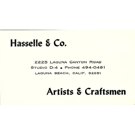 Hasselle & Co Artists and Craftsmen Laguna Beach Vintage Business Card SE3-B11