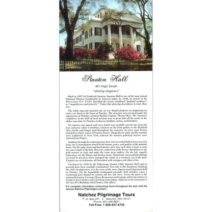 Vintage Natchez MS Pilgrimage Tours Stanton Hall, Longwood Travel Leaflet TF4-B1