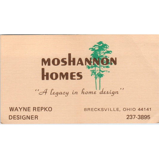 Wayne Repko Moshannon Homes Brecksville OH Vintage Business Card SD8-B3