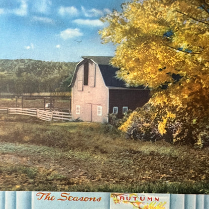 Vintage Autumn Red Barn Scene Kitsch 8x10 Art Print V2