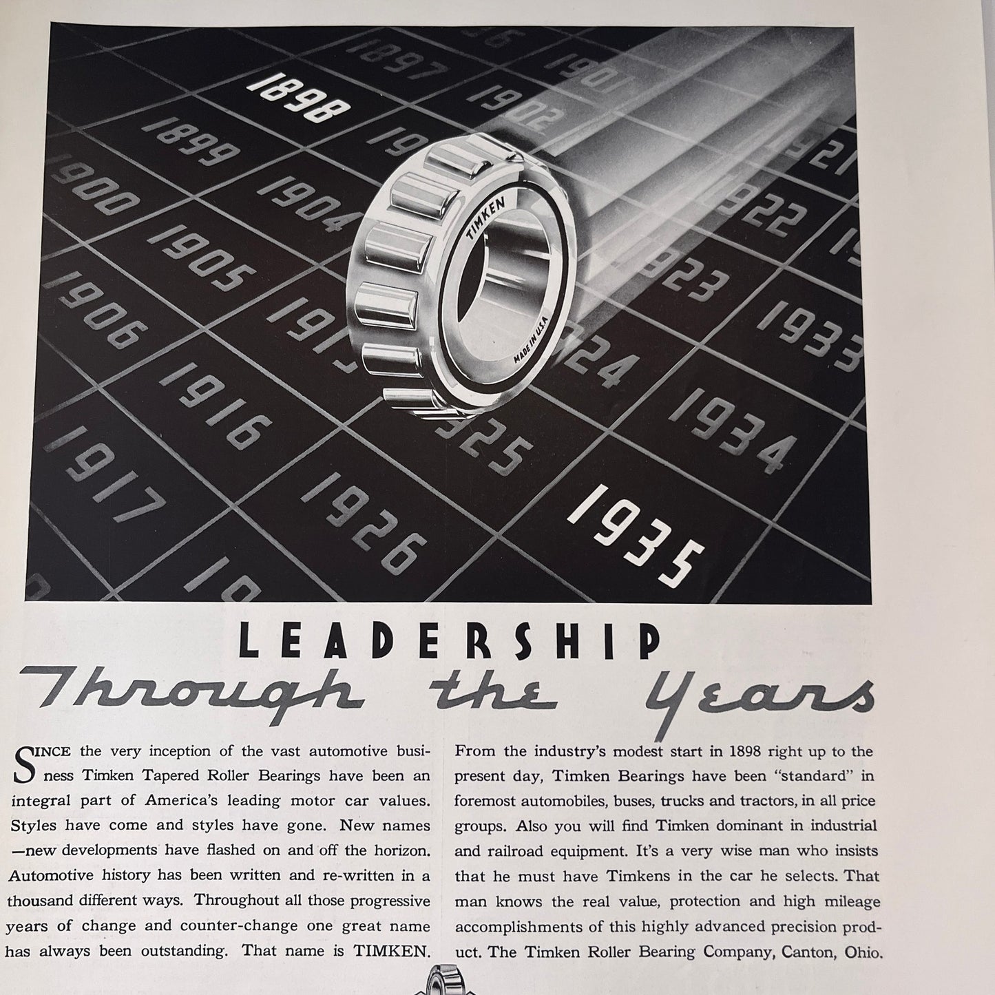 The Timken Roller Bearing Company Canton Ohio 1935 Ad V1-4