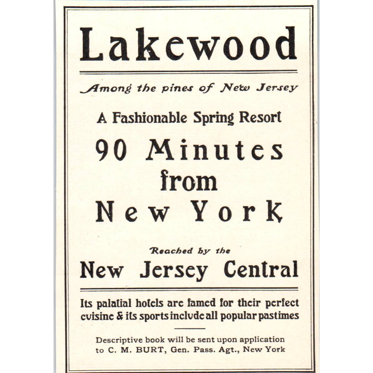 Lakewood Fall Resort New Jersey C.M. Burt c1905 Victorian Ad AE9-MA8
