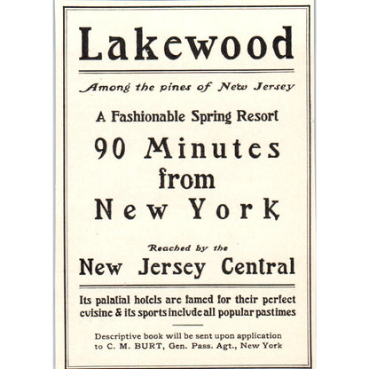 Lakewood Fall Resort New Jersey C.M. Burt c1905 Victorian Ad AE9-MA8