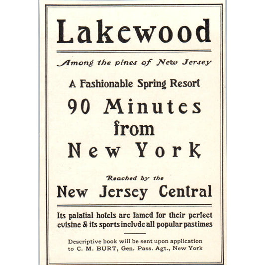 Lakewood Fall Resort New Jersey C.M. Burt c1905 Victorian Ad AE9-MA8