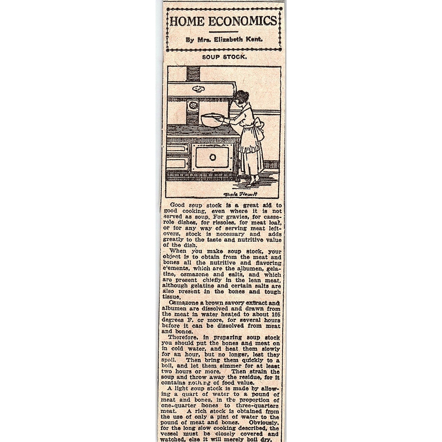 Home Economics by Mrs Elizabeth Kent - Soup Stock Winnipeg 1920 Article AG2-M7