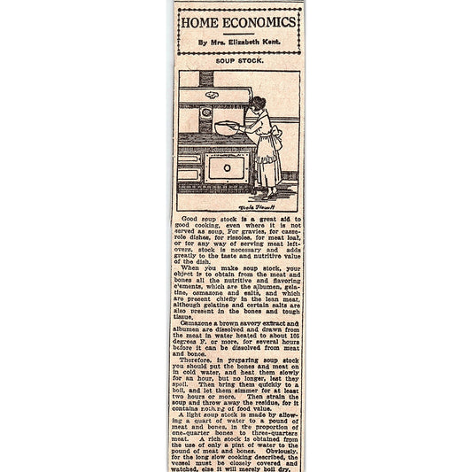 Home Economics by Mrs Elizabeth Kent - Soup Stock Winnipeg 1920 Article AG2-M7