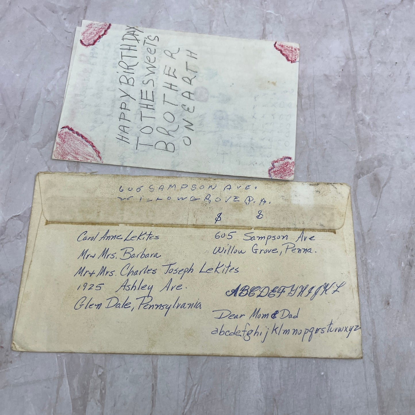1959 Hand Drawn 21st Birthday Card Chas Le Kites NY From Younger Sibling TJ5-E2