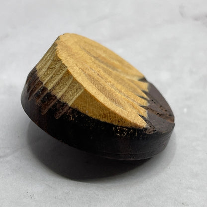Vintage 2 Tone Carved Wood Black and Tan Button 1" SE2