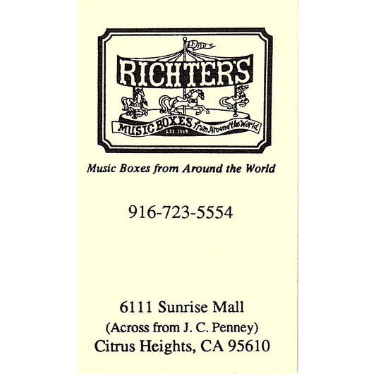 Richter's Music Boxes From Around the World Citrus Heights Business Card SD9-B14