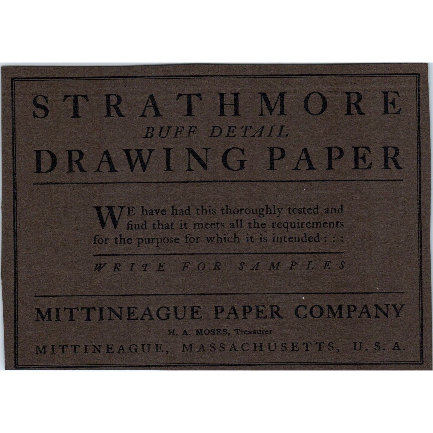 Strathmore Drawing Paper Mittineague Paper Co c1905 Victorian Ad AE9-MA4