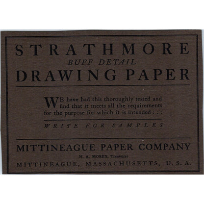 Strathmore Drawing Paper Mittineague Paper Co c1905 Victorian Ad AE9-MA4
