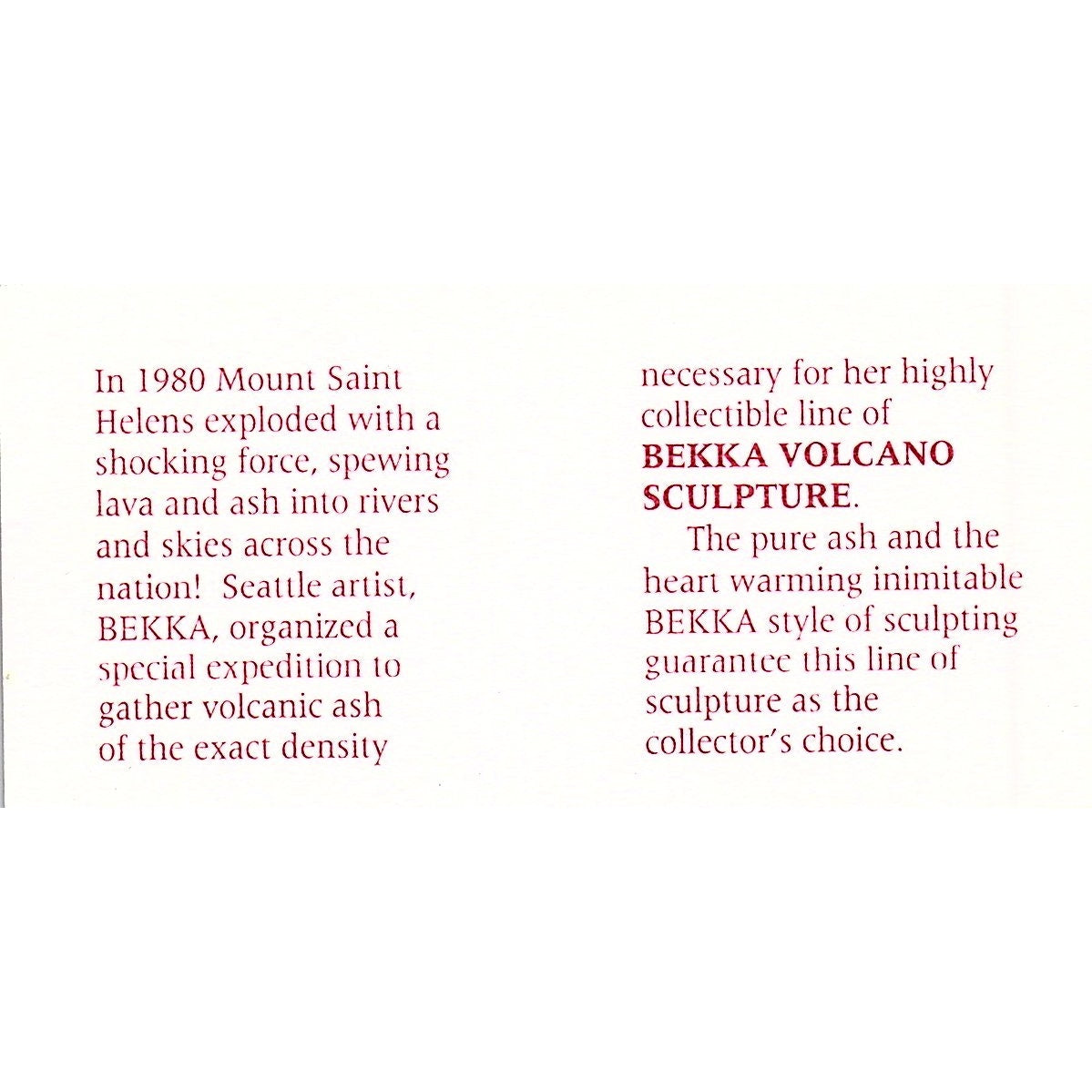 Volcano Sculpture by Bekka Mt Saint Helens Ash Waterville Business Card TH2-B1