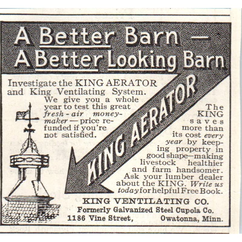 King Ventilating Co Owatonna Aerator Cupola 1913 Magazine Advertisement AE7-N7