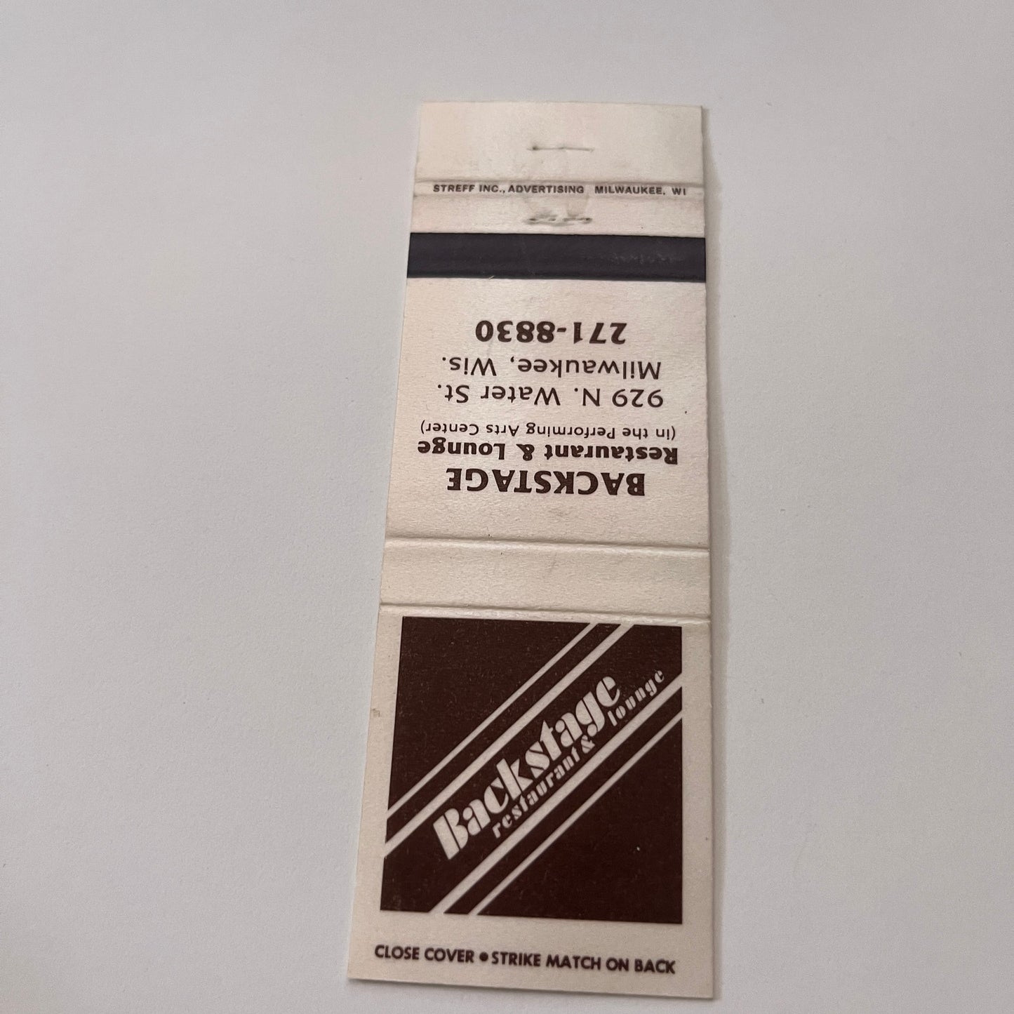 Backstage Restaurant & Lounge Milwaukee WI Vintage Matchbook Cover TB6-MB2-1