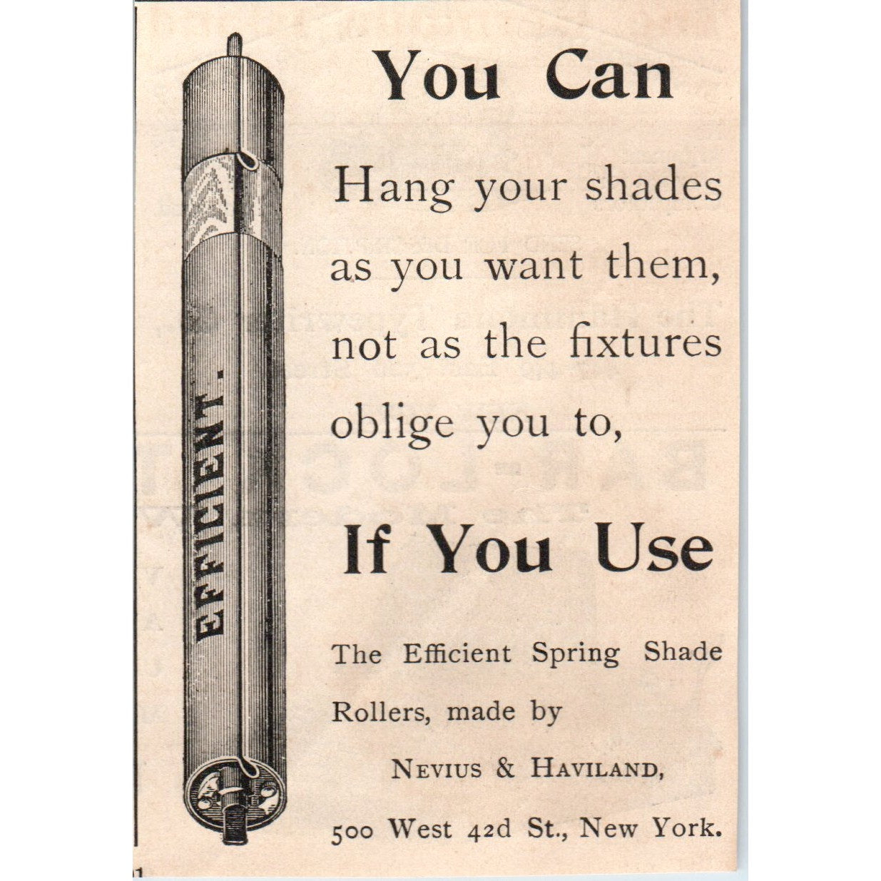 Nevius & Haviland Efficient Spring Shade Rollers NY 1892 Magazine Ad AK6-M1