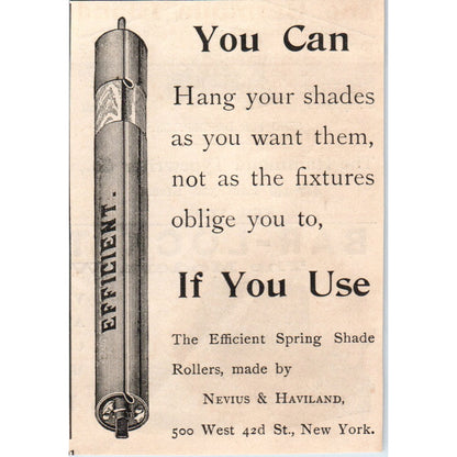 Nevius & Haviland Efficient Spring Shade Rollers NY 1892 Magazine Ad AK6-M1