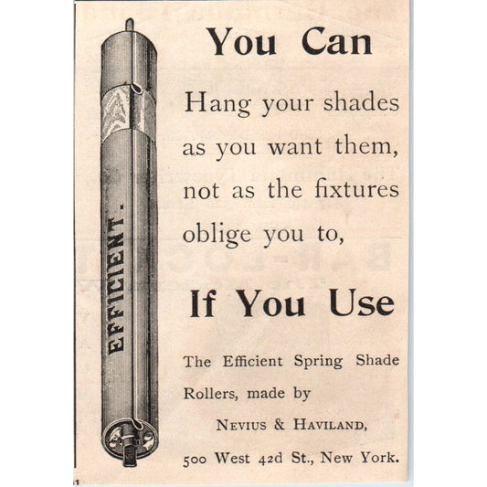 Nevius & Haviland Efficient Spring Shade Rollers NY 1892 Magazine Ad AK6-M1