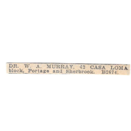 Dr W.A. Murray 42 Casa Loma Block Winnipeg 1920 Ad AG2-S11