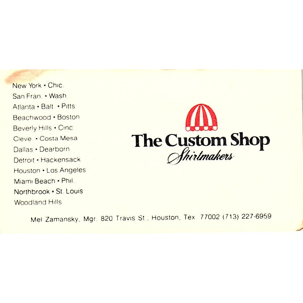 Mel Zamansky The Custom Shop Shirtmakers Houston Vintage Business Card SD9-B7